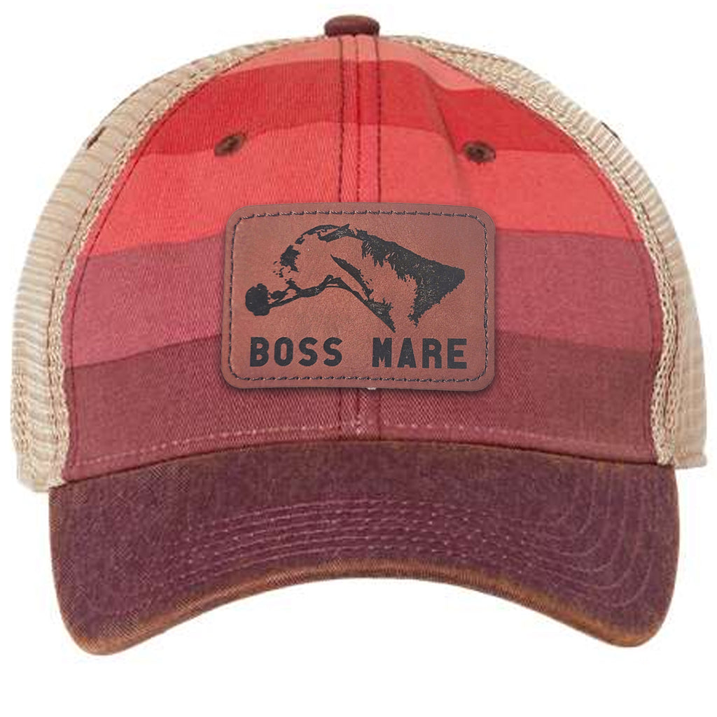 The Boss Mare Logo Leather Patch Hat Vintage Red Stripe