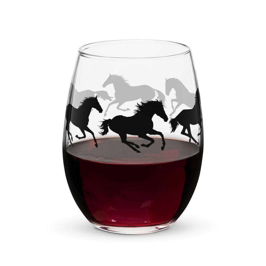 Galloping Horses Stemless Wine Glass