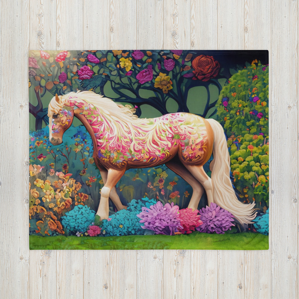 Colorful Floral Horse in Garden 50x60 Throw Blanket