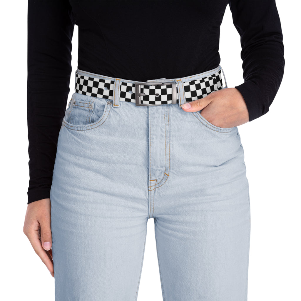 Black and White Checker Pattern Belt