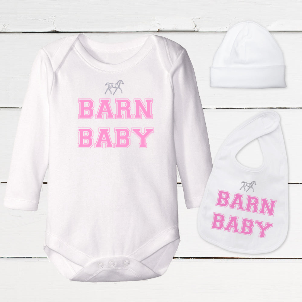 Barn Baby 3-Piece Infant Layette Set, White/Pink