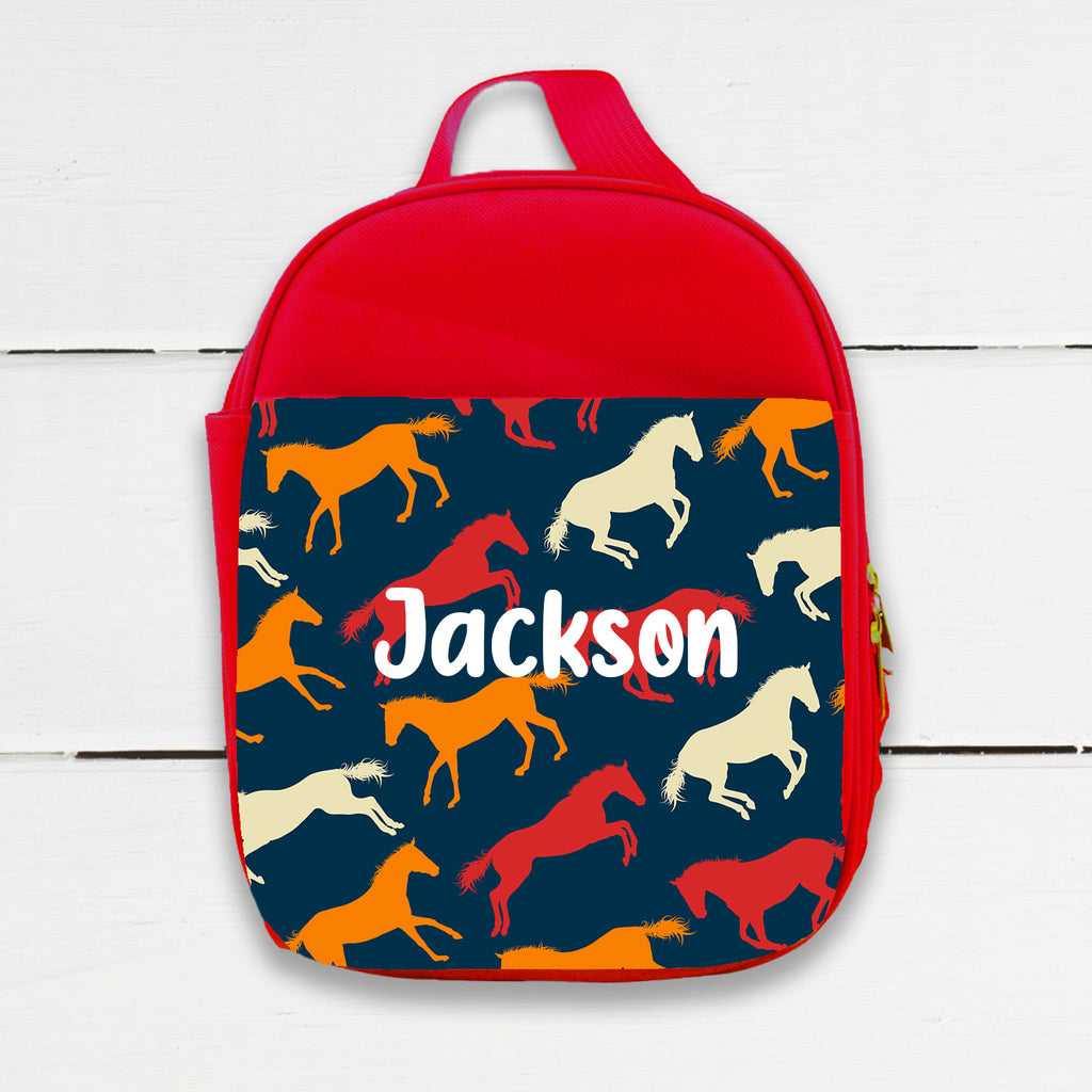 Personalized Insulated Lunch Bag - Red and Orange Horses