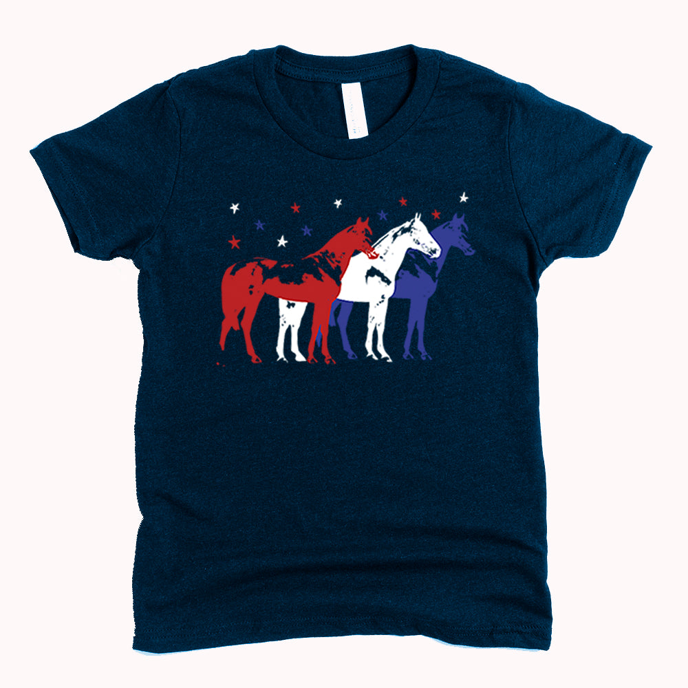 Red White and Blue Horses Youth T-Shirt