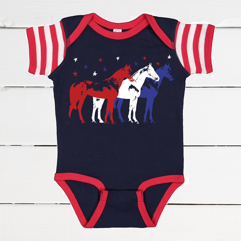 Red White and Blue Horses Baby Bodysuit