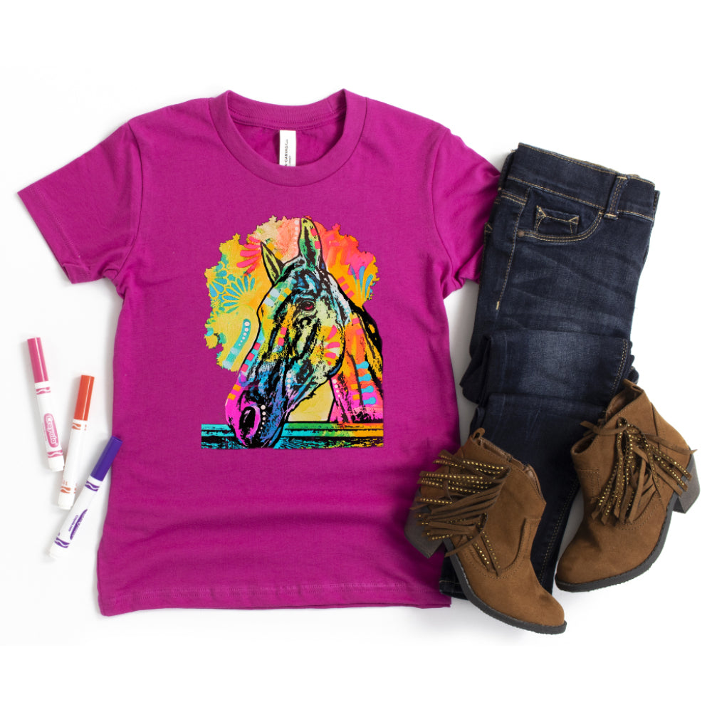 Neon Horse Kids Short Sleeve T-Shirt